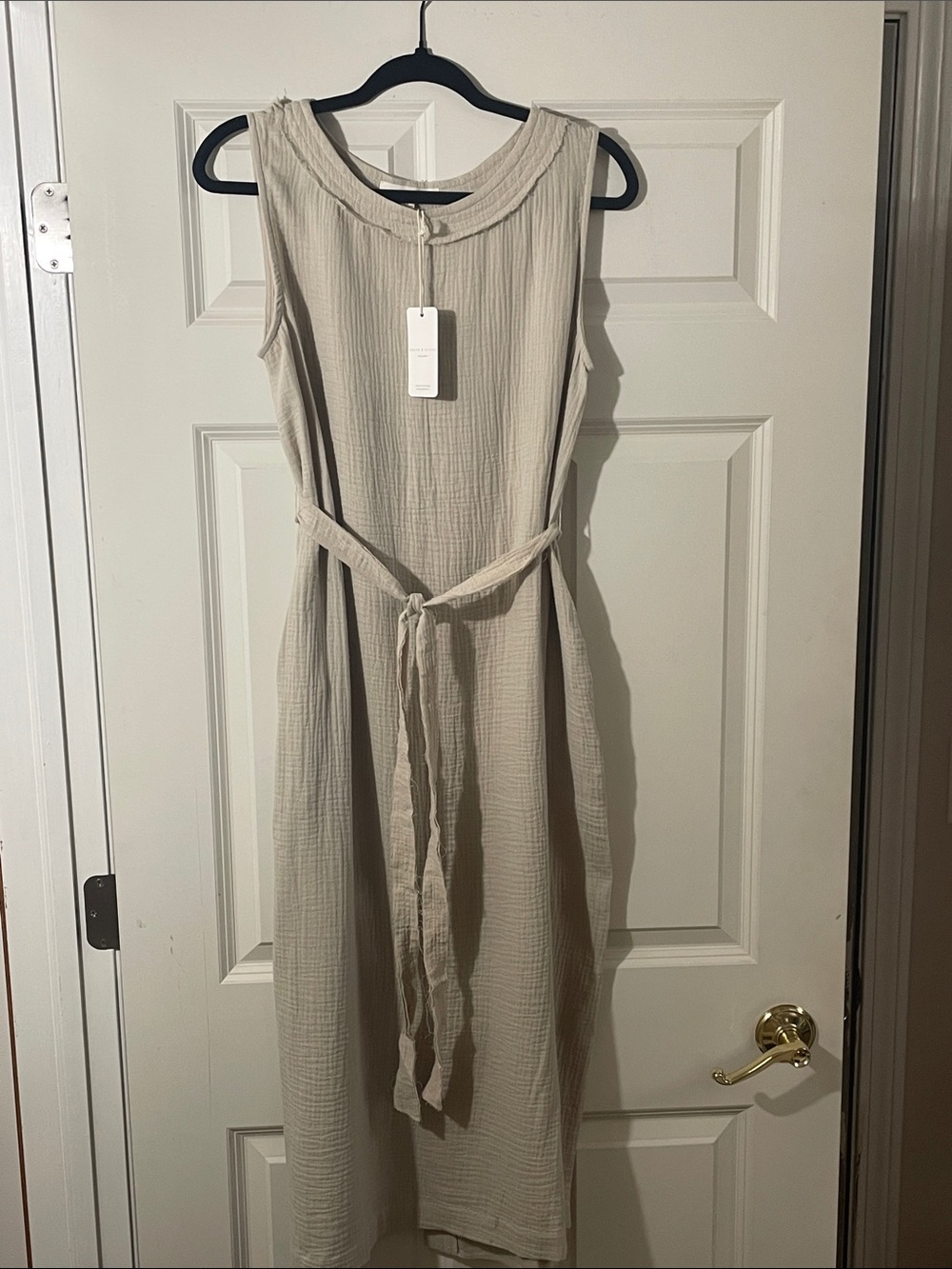 Grade & Gather Sleeveless Tie-Waist Midi Dress in Light Parchment